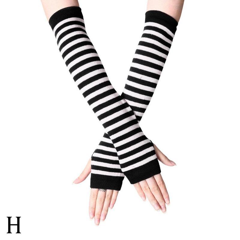 Striped Elbow Gloves Warmer Sun protection Knitted Finger Accessories Elbow Fingerless Sleeves Long Half Gloves Unisex: H