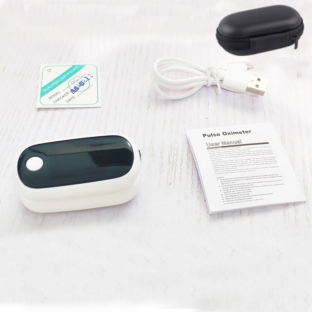 Usb lithium batteri fingerspids puls oximeter spo 2 pr pi oximetro de dedo oled genopladelig pulsmåler automatisk nedlukning: Hvid kasse