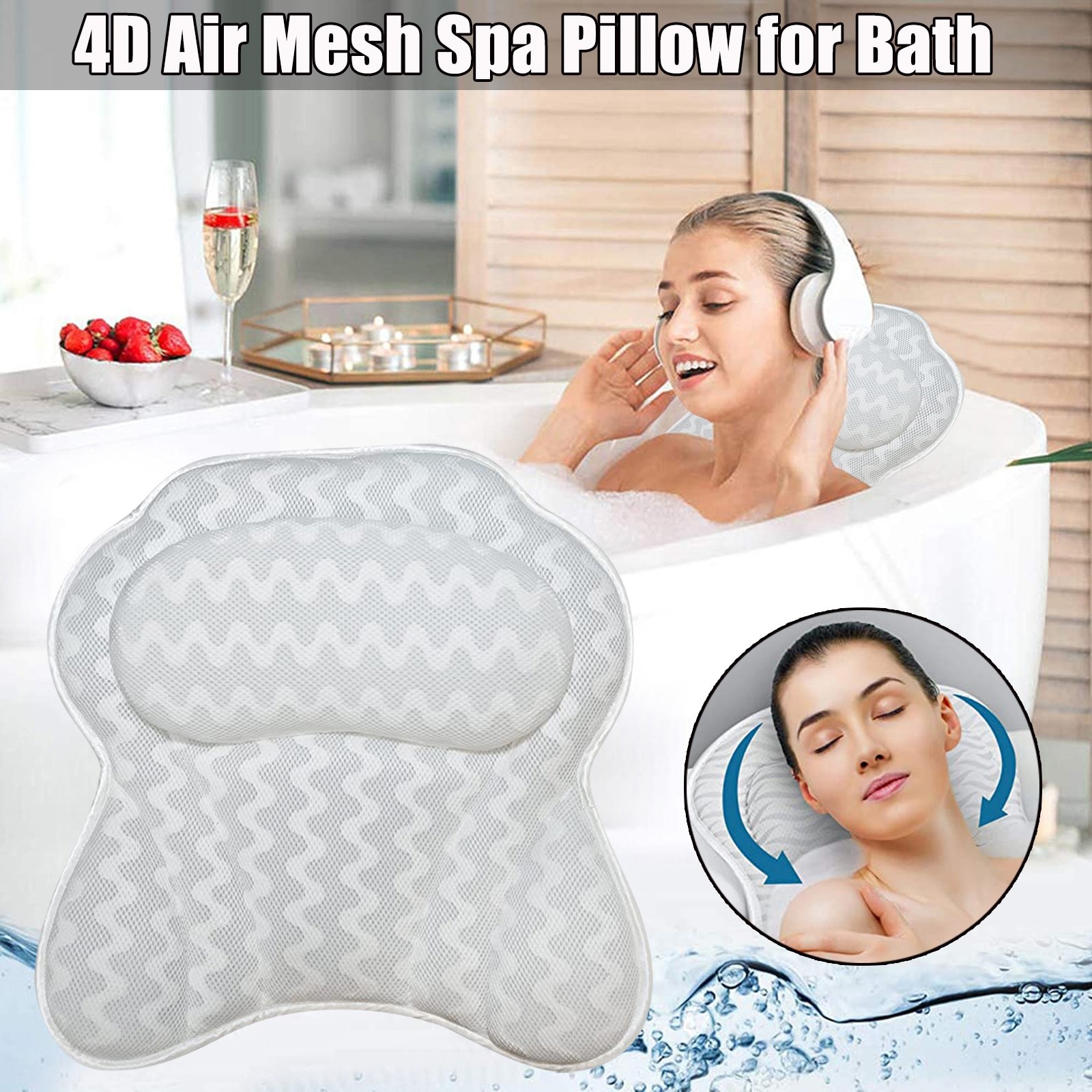4d Air Mesh Spa Bad Kussen Thuis Massage Kussen Nek Rest Met Zuignap Zachte Ademend En Comfortabel 35x32x10cm