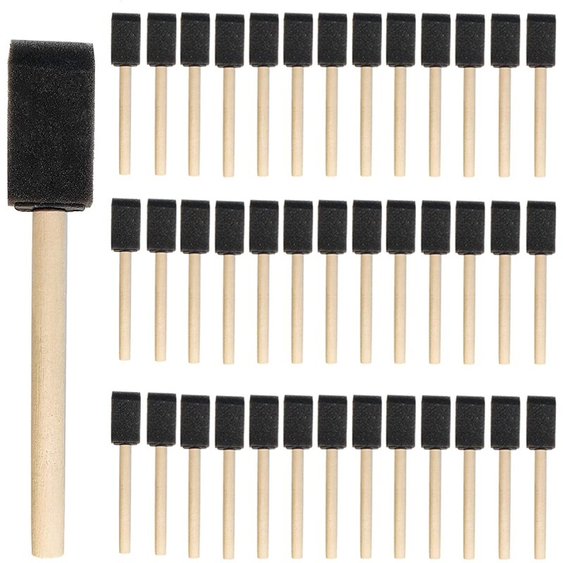 75 Stuks Foam Kwast, 1 Inch Verf Spons Borstel, Houten Handvat Penseel Set Voor, vlekken, Vernissen, Ambachten, Kunst