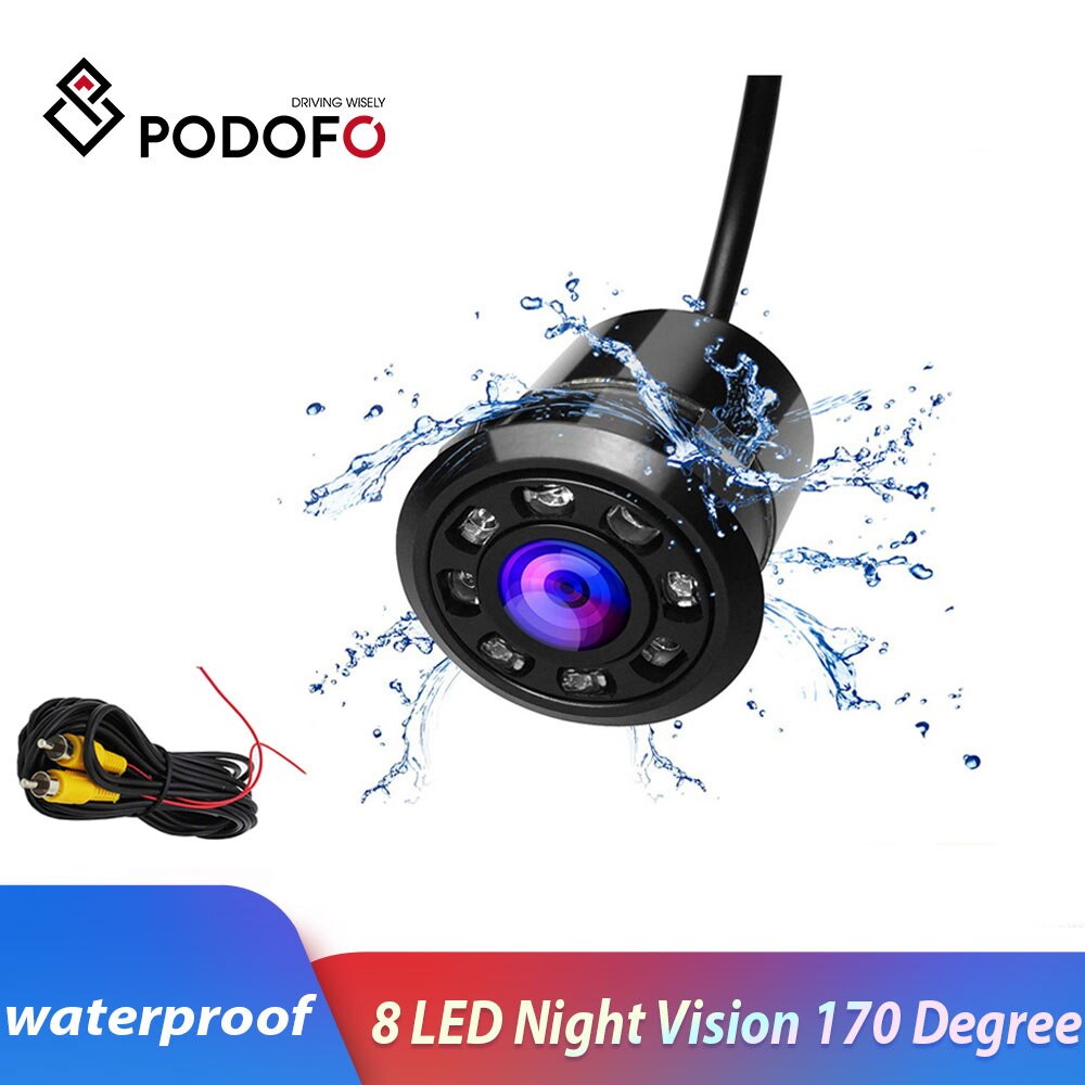 Podofo 18.5Mm Auto Backup Camera Hd Kleur Reverse Rear View Camera 8 Led Nachtzicht 170 Graden Mini Waterdichte kleur Ccd