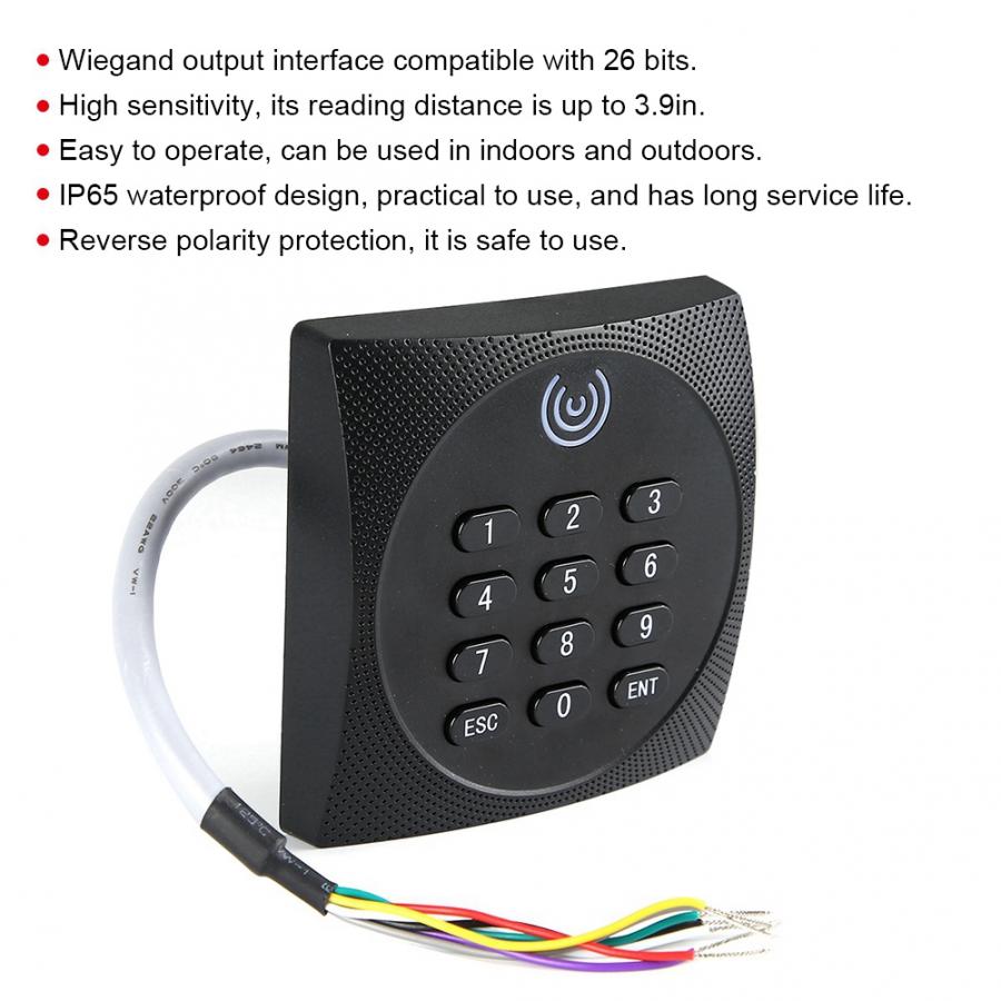 125 khz  wg26 rfid tilgangskontroll kortleser vanntett id passord tastatur tilgangskontrollsystem