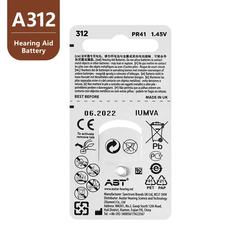 Ast 60 Pcs Gehoorapparaat Batterijen A312 312A ZA312 312 PR41 ! Zink Air Gehoorapparaat Batterij