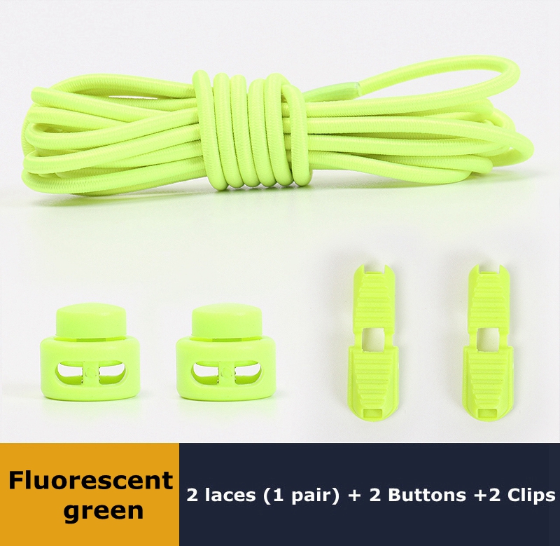 Lacets de chaussures élastiques ronds à ressort en plastique, faciles à porter en 1 seconde, accessoires de chaussures de sport, de randonnée, de paresseux: Fluorescent green