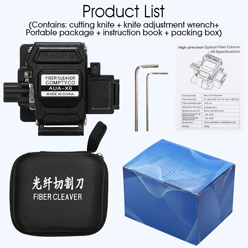Cliveuse de fibres de haute précision AUA-X0, avec boîte de déchets, coupe-câble de fibre optique, coupe-épisseur à fusion de fibres
