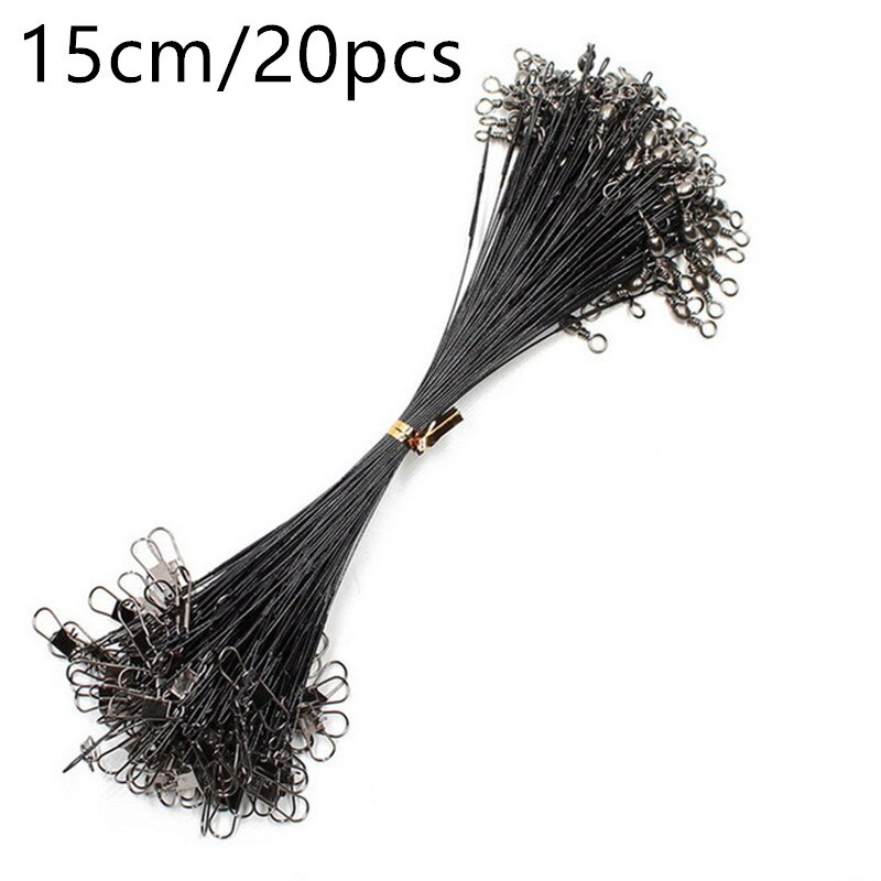 20pcs anti mordida fio de aço linha de pesca líder com giro acessório pesca chumbo núcleo trela fio de pesca 15cm 20cm 30cm: black-15cm 20pcs