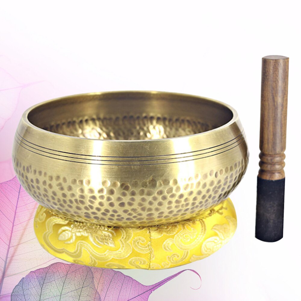 1pc buddhistiska ljudskål chanting skål yoga meditation ljudterapi skål ren koppar skål med träpinne packning (gul): Default Title