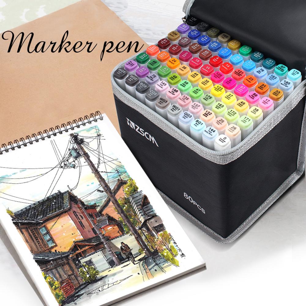 60/80 marcadores de arte de cor manga desenho caneta marcador álcool baseado esboço feltro-ponta oleosa twin escova caneta animação produção suprimentos: 80colors