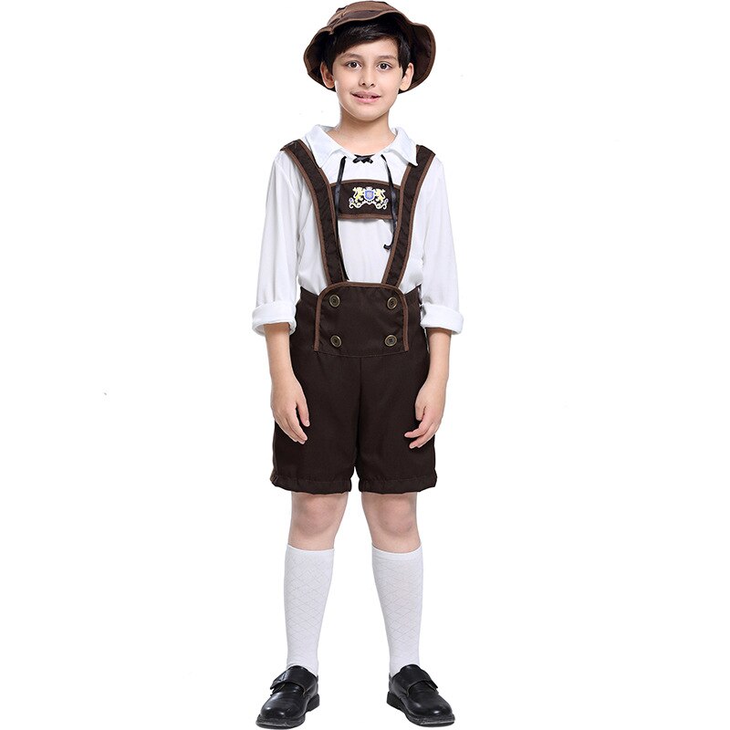 Oktoberfest Carnival Costumes Boys Lederhosen Bavarian German Kids Beer Festival Group Cosplay Overall Shirt Outfit Hat: kids / L