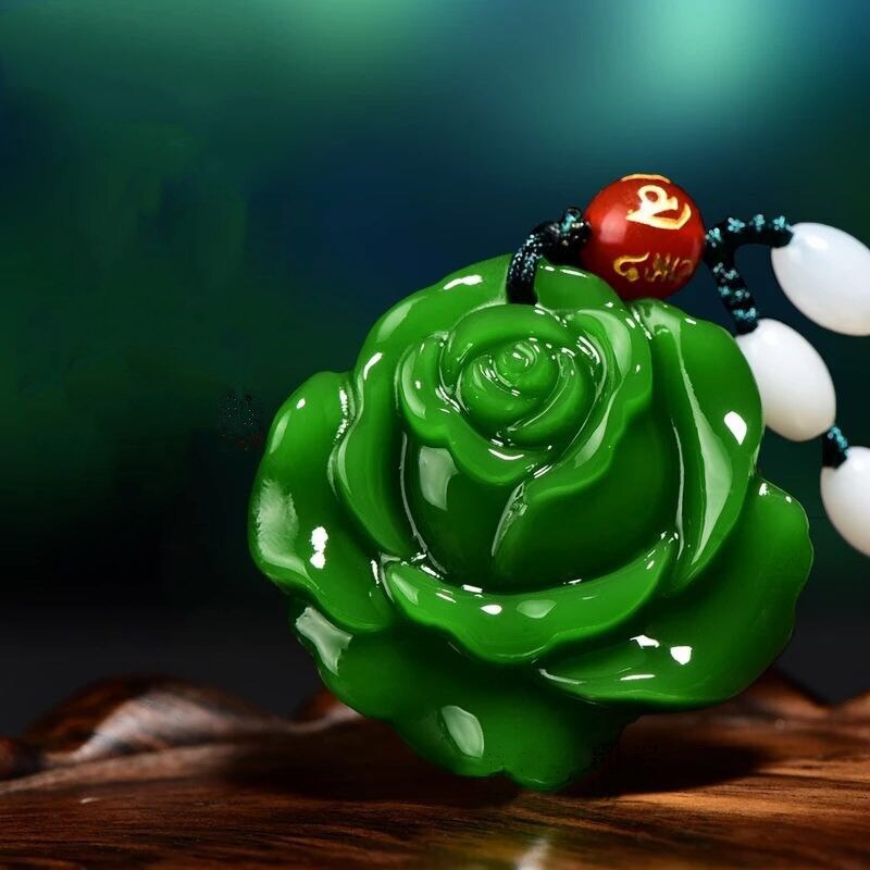 Natuurlijke Groene Hand Gesneden Rose Jade Hanger Boutique Sieraden Mannen En Vrouwen Bloem Rijke Ketting