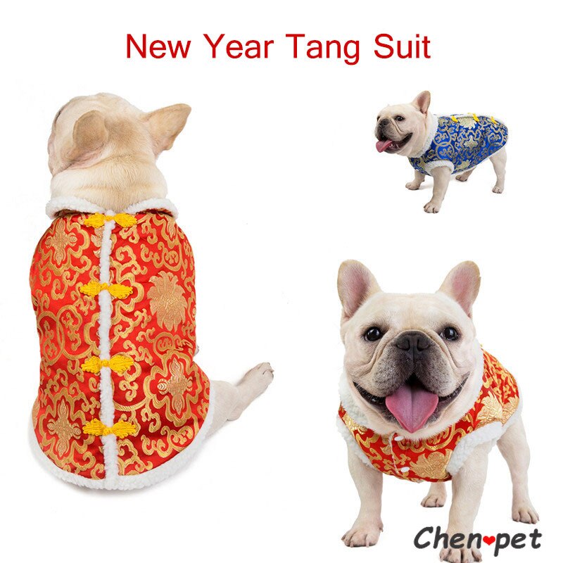 Luxury Dog Cat Year Clothes Clothes Chinese Style Party Costume Tang Suit Coat Lucky Printed Festival for Kitten Puppy