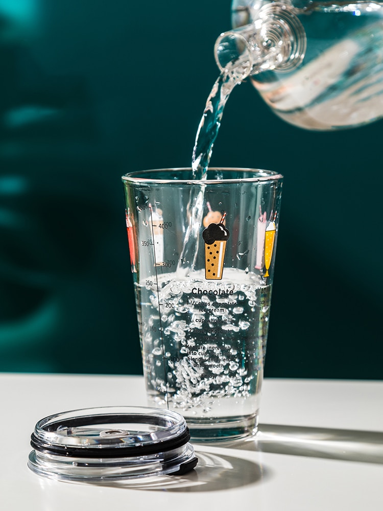 Vaso graduado de cristal con pajita, taza de leche, Graffiti, 450ml, juego de