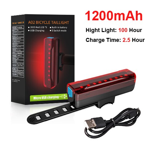 Newboler 2600 Mah Led Achterlicht Fiets Usb Oplaadbare Veiligheid Waarschuwingslampje Fiets Achterlicht Licht Zaklamp Voor Fiets: 1200 mAh With Box