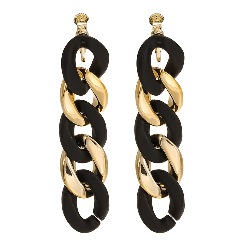 Pendientes de Clip de cadena acrílica para mujer, aretes largos de color dorado, mate, negro, Vintage, ovalados, geométricos, sin agujeros,