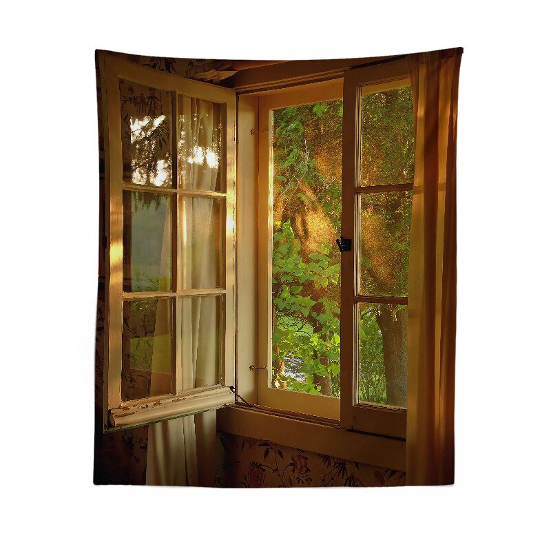 Window Scenery Tapestry Wall Hanging Teen Room Decor Boho Nordic Home Cute Aesthetic Bedroom Decoration: 150x200cm