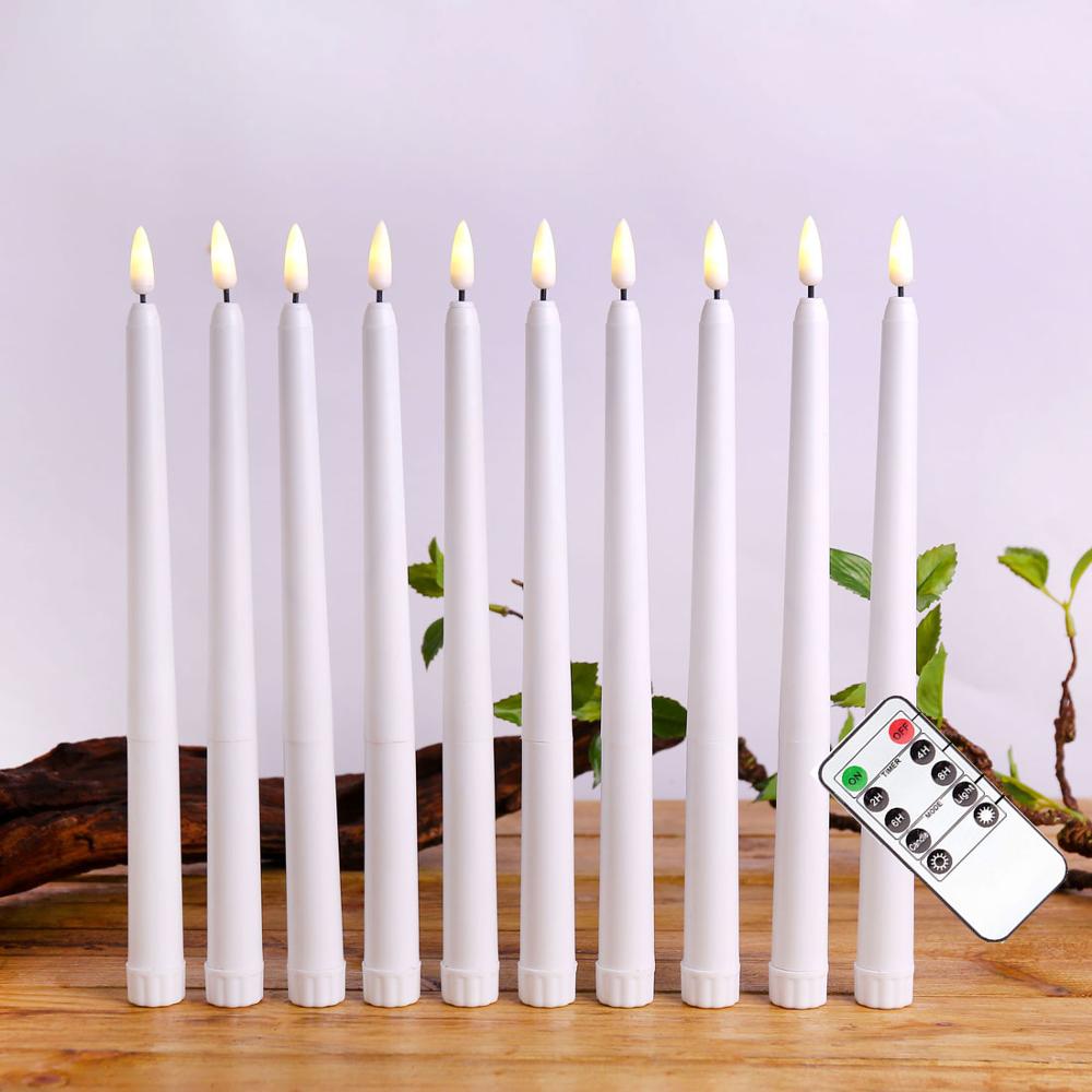 Pakke  of 12 varmhvide fjernbetjening flameless led koniske stearinlys, realistisk plast 11 tommer lang elfenbenhvid batteridrevet stearinlys: Varmt hvidt lys