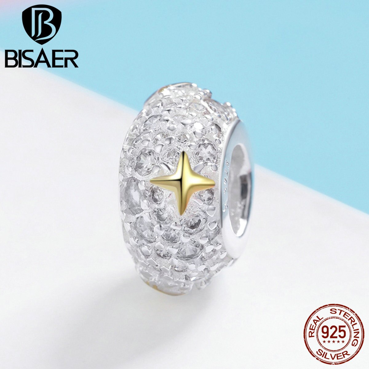 Bisaer 925 breloques en argent sterling en forme de cœur, flocon de neige, feuilles d'érable, perles en cristal cz, adaptées aux bracelets à breloques, bijoux en or à faire soi-même, maman