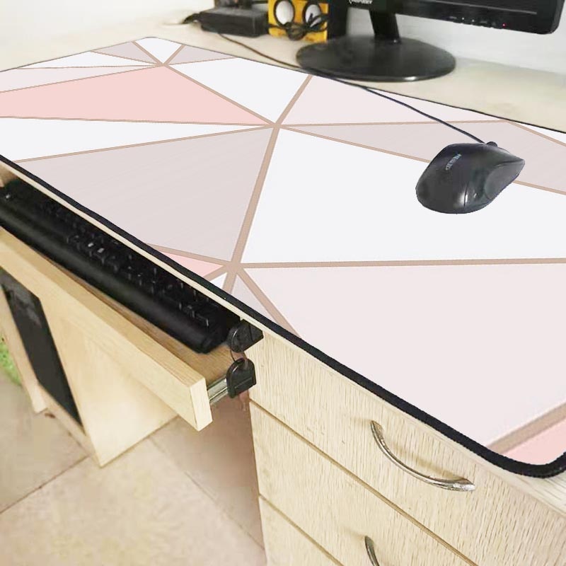 MRGBEST Large Xxl Xl White Pink Marble Office Mice Gamer Soft Lock Edge Mouse Pad Size for 30x80/40x90cm Gaming Mousemat