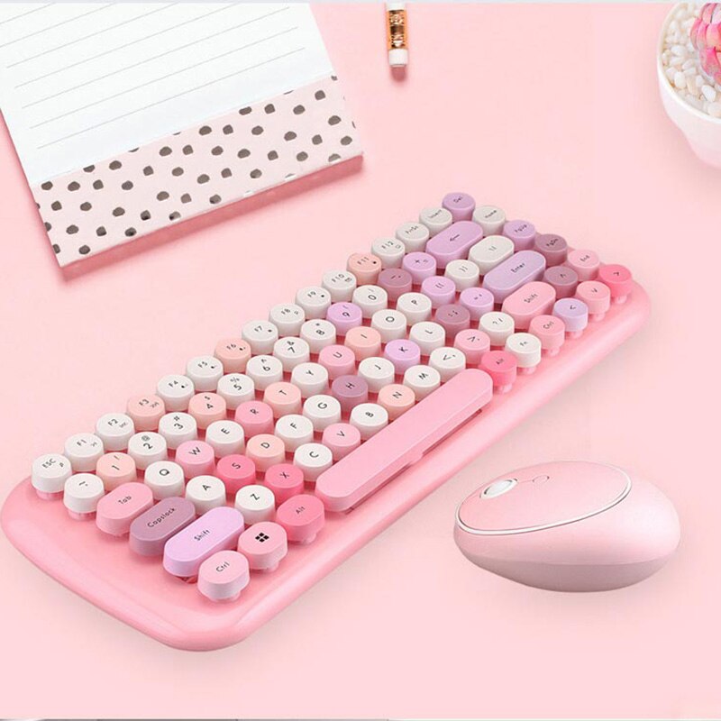 Wireless Waterproof Keyboard Retro 84 Round Keys =Punk Mouse Combos Keyboard Round Wireless Office Digital Keyboard Steampunk