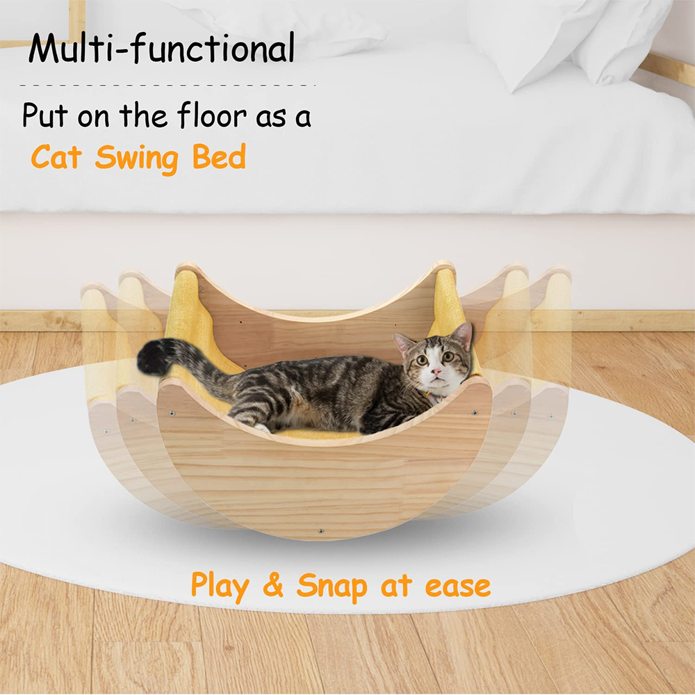 Estante para gatos, hamaca de pared, estantes de escalada en forma de luna y perchas, escalera, escalones de madera maciza para actividades, muebles de pared para gatos de interior