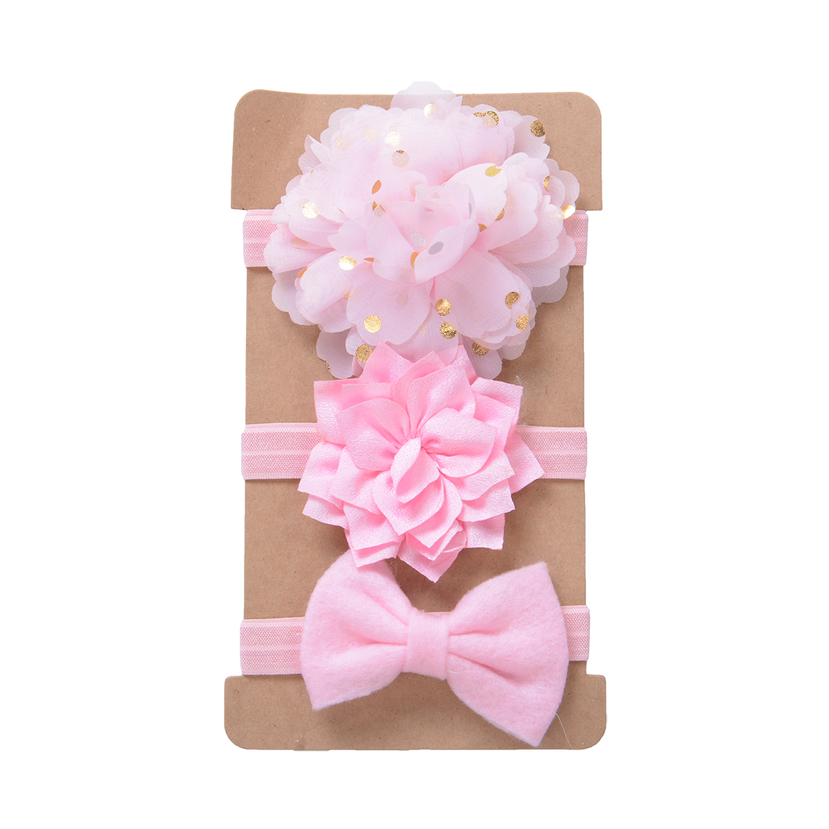 Conjunto de Diadema con lazo para bebé y niña, Bandage para la cabeza con lazo, diadema de flores para el pelo, accesorios de ropa infantil, 3 piezas: Rosa