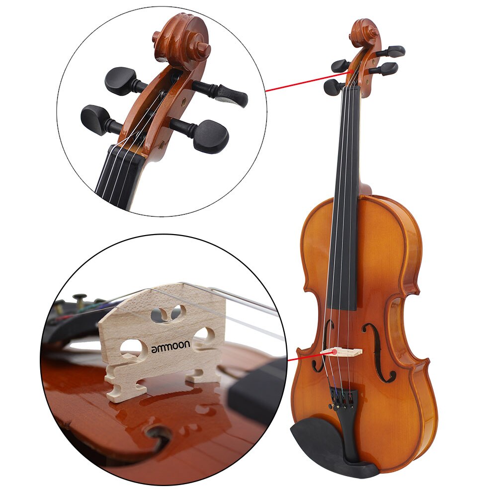 ammoon Full Size 1/4 Violin Fiddle Natural Acoustic Solid Wood Spruce Front Board Flame Maple Veneer for Beginner Student