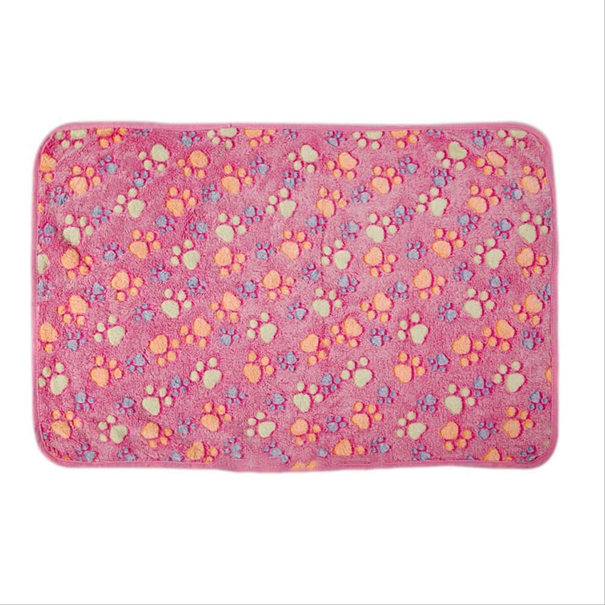 Varm kjæledyrsmatte liten stor poteavtrykk katt hund valp fleece mykt teppe sengepute perfekt størrelse å bruke på ethvert sted: Rosa pote / S