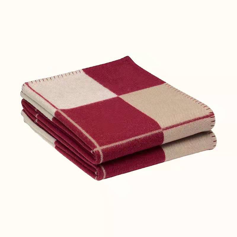 Europæisk hækling blødt uld mærke plaid h kast kashmir varm sofa villa boligindretning tilbehør seng fleece strikket pink tæppe