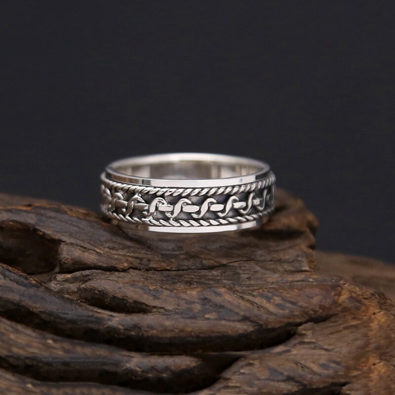 925 sterling sølv vintage sort ring til mænd og kvinder spinning thailand sølv joint ring smykker  s200