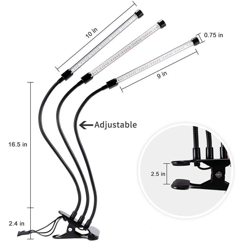 GloryStar LED 5V 27W USB Grow Light Bulb with Red Blue Spectrum Adjustable 3-Head Timer Plant Grow Lamp for Indoor Plants