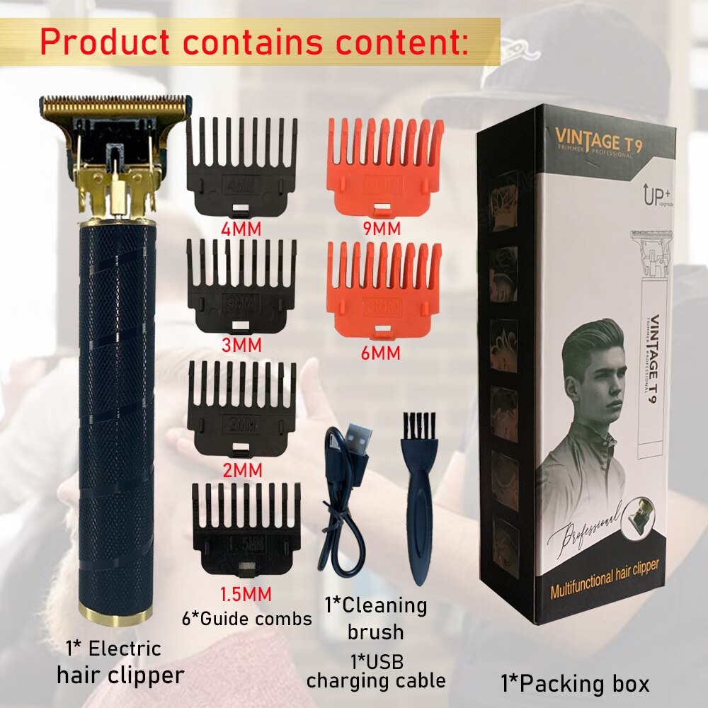 2022 T9 Hair Clipper Limit Comb 6MM 9MM Haircut Machine Shaving Cutting Vintage T9 Machine Beard Trimmer for Men: balck spiral 69