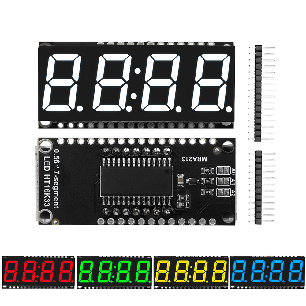 0.56 inch 4 Bits 7 Segments LED Digital Display Module Yellow/White/Red/Green/Blue Clock Module HT16K33 Driver for Arduino