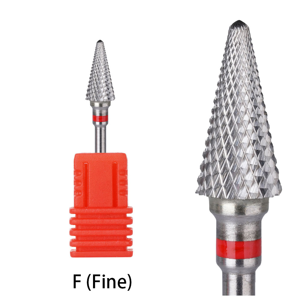 1 Uds. Broca para uñas con forma de cono, fresa de carburo de 3/32 "para gel de uñas, herramienta de accesorios de taladro eléctrico para quitar rebabas rotativas: Color rojo