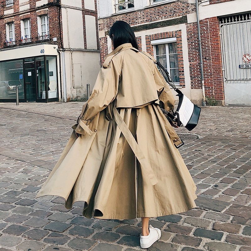 Gabardinas de mujer ropa de calle holgada mujer trabajador ropa de calle gabardinas largas Mujer OL oversize Trench FY12