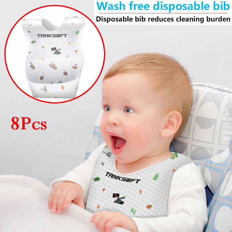 Disposable Baby Bibs Eating Saliva Paper Bibs 8Pcs/Bag Waterproof for Kids Baby