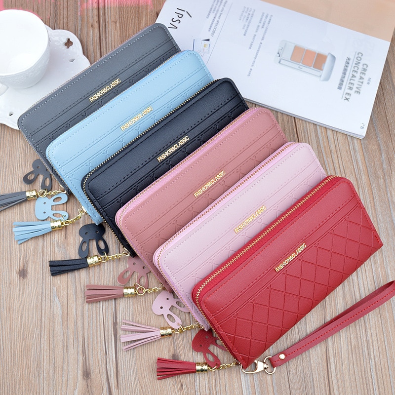 Women Pu Leather Wallets Multifunction Long Zipper Purses Female Coin Card Holders Phone Wallet Girls Portable Clutch