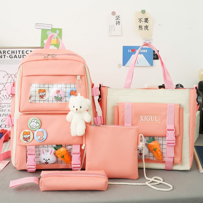 Einfache Rucksack 4 Stück einstellen Hohe Schule Rucksack Taschen für Teenager Mädchen Leinwand Reise Frauen Bookbags jugendlich Schüler Schul