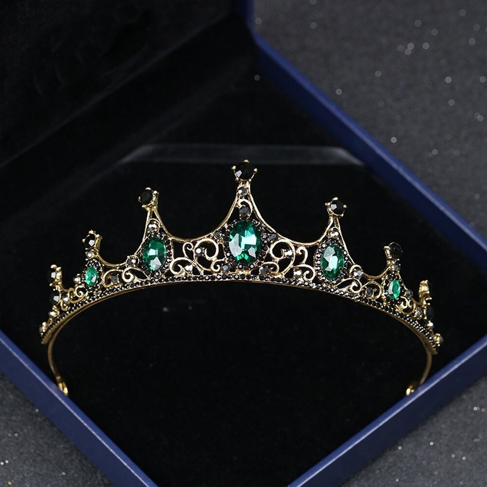 Vintage hovedbeklædning grøn/rød rose crystal krone hårbånd tiara brude fest smykker bryllup hår tilbehør: 2