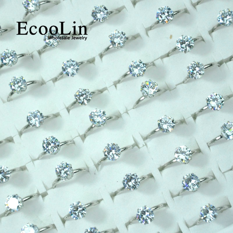 10 Uds EcooLin joyería 1,0 quilate, zirconio anillos Chapado en plata lotes para mujeres paquetes a granel LR4023