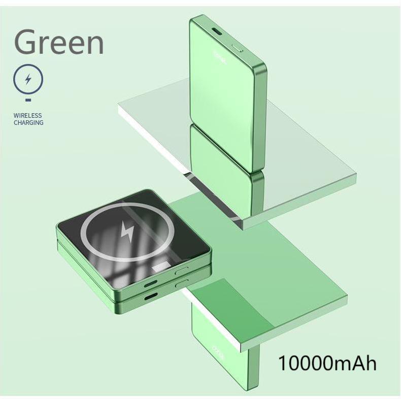 Cargador inalámbrico magnético de 15W, paquete de energía de 10000mAh para Magsafe iPhone 12 Pro Max Mini Huawei, fuente de alimentación portátil: Green  10000mAh