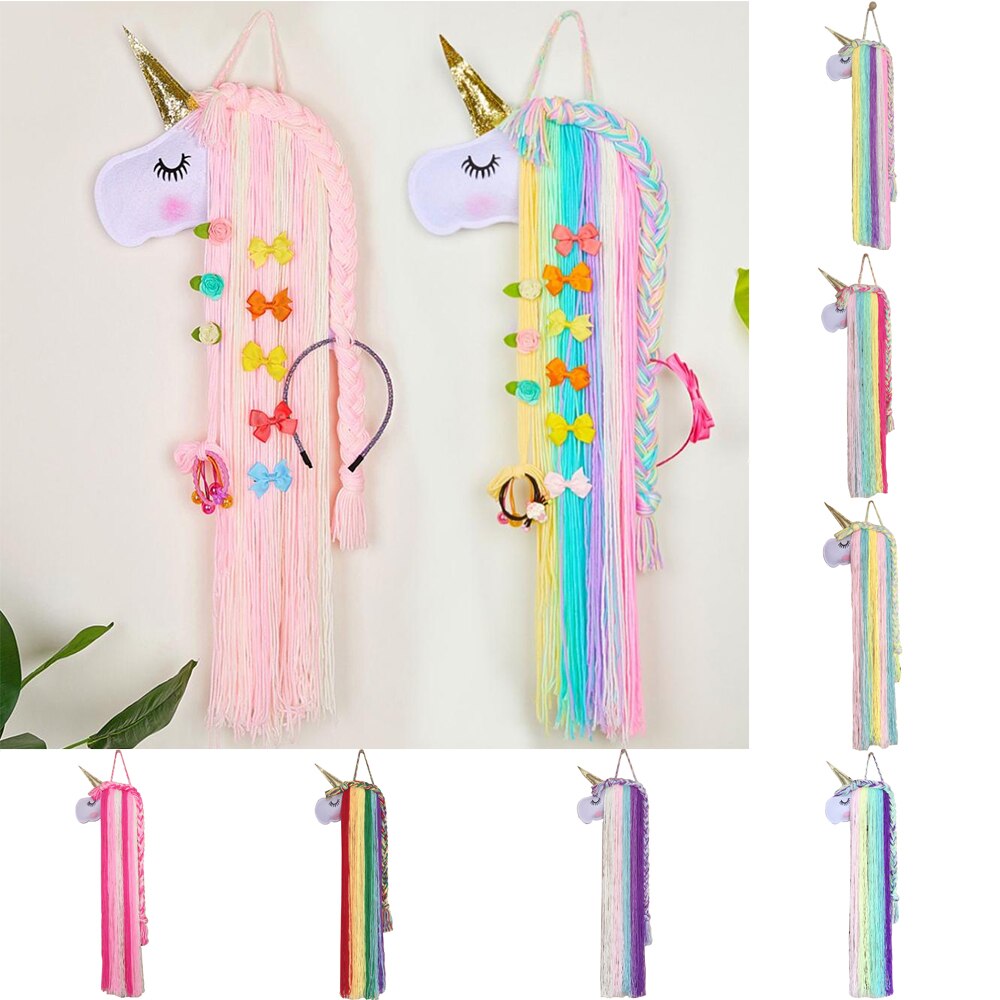 Einhorn Haar BöGen Lagerung Gürtel Ornamente 100% Handgemachte Mädchen Haar Clips Haarspange Haarband Hängen Dekor Organizer