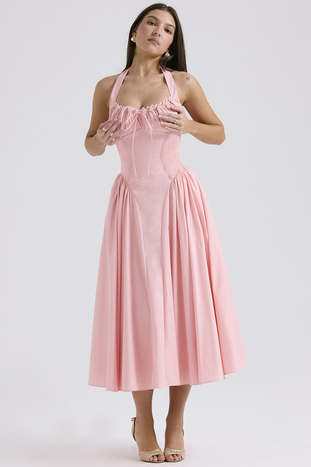 Vintage blomstret halterneck midi sommerkjole dame højtaljet pink blå sort rød kjole sommerkjoler kvinde fødselsdagskåbe