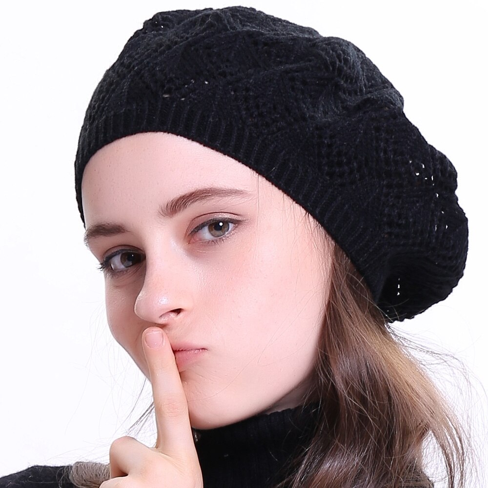 Geebro vrouwen Effen Kleur Gebreide Baret Hoed Lente Casual Dunne Acryl Baretten voor Vrouwen Dames Franse Kunstenaar Beanie Baret hoeden