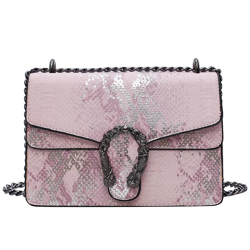 Dames chian schoudertassen casual serpentine leren vierkante tassen voor dames pu slangenpatroon koerierstas: Roze