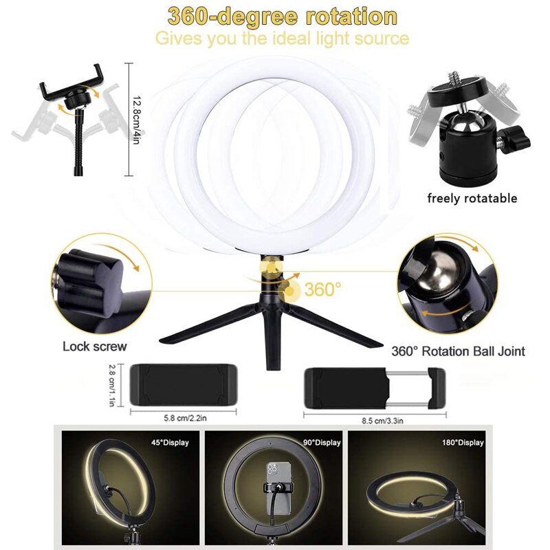 10 '' rgb selfie ring lys med stativ stander og telefonholder dæmpbar led bord cirkel lampe med 10 farver bærbare halo lys