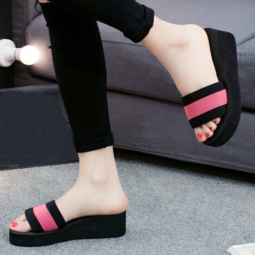 30 # Kleur-Geblokkeerde Slippers Elegante Dames Zomer Slippers Indoor En Outdoor Flip-Flops Strand Schoenen Gestreepte gedrukt Slippers