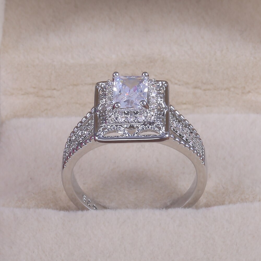 Huitan Wedding Ring for Women - Square Cubic Zirconia - Prong Setting - Engagement Band