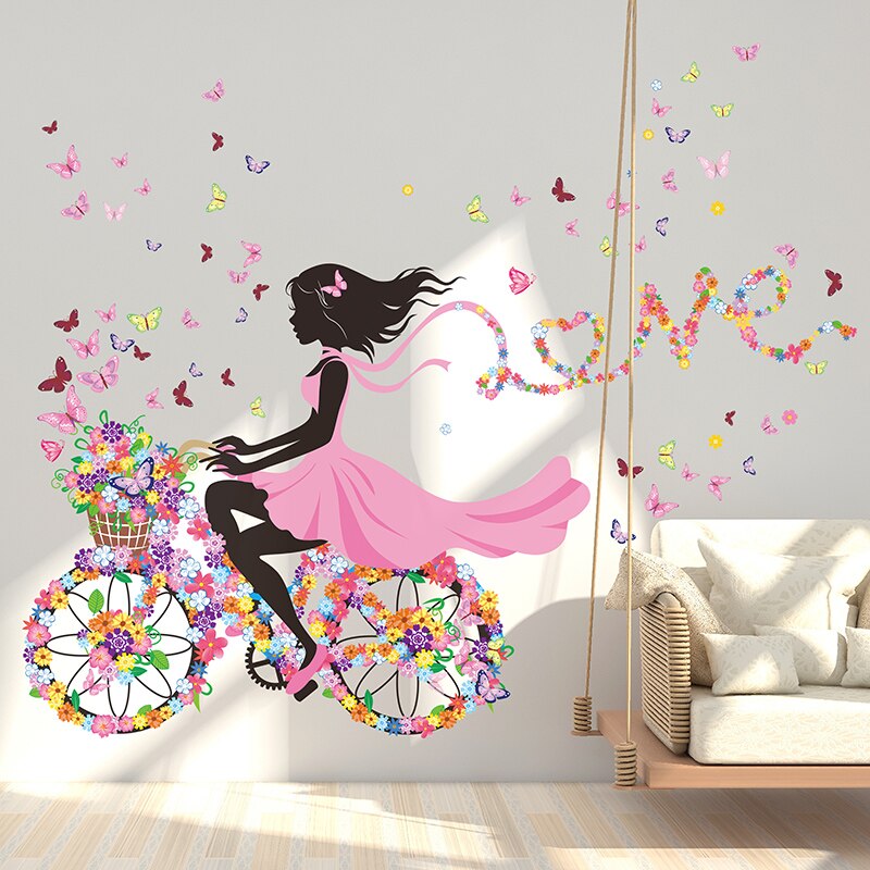 [SHIJUEHEZI] pegatinas de vinilo para dibujo de cuento de hadas para pared de niñas, pegatinas para Mural de bicicleta de mariposas DIY para decoración de habitaciones de niños y bebés