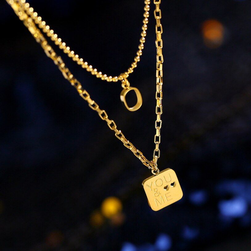 316l stainless steel new jewelry hollow heart shape she & me charms chain choker necklaces pendants for women girlfriend