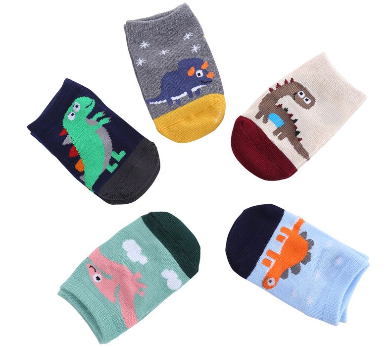 5Pairs/Lot Cute Baby Socks Cartoon Dinosaur Cotton Soft Newborn Socks Toddler Boys Girls Anti Slip Floor Socks Spring Winter: 0-12Months